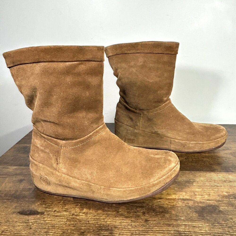 WOMENS Brown SUEDE LEATHER TOPPED FITFLOP BOOTS US 6 EU 37 Pull On